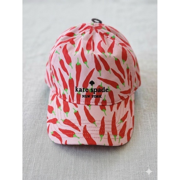 Kate Spade New York Red Chili Pepper Print Pink Cotton‎ Baseball Cap Hat NWT main image 4